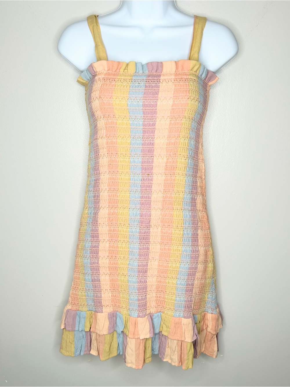 American Eagle Smocked Striped Rainbow Pastel Dress Size XS - Picture 3 of 10